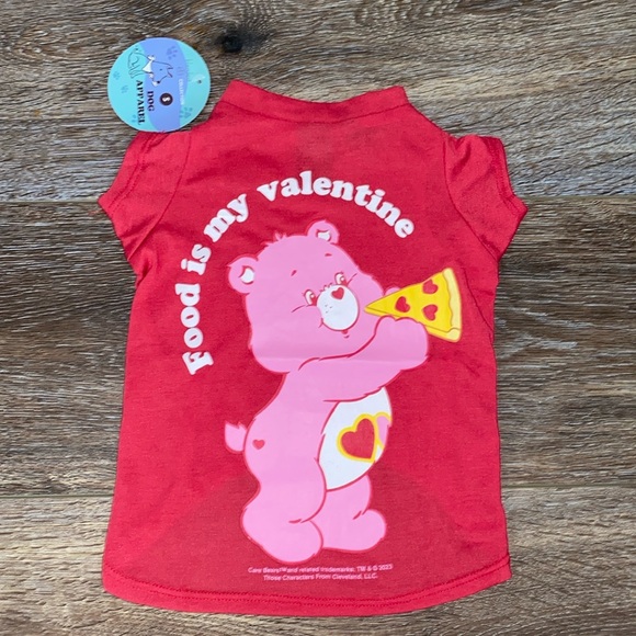 NWT💕Care Bear Cheer Bear Food is My Valentine Pizza Dog Shirt Size Small 🍕 - Picture 1 of 7